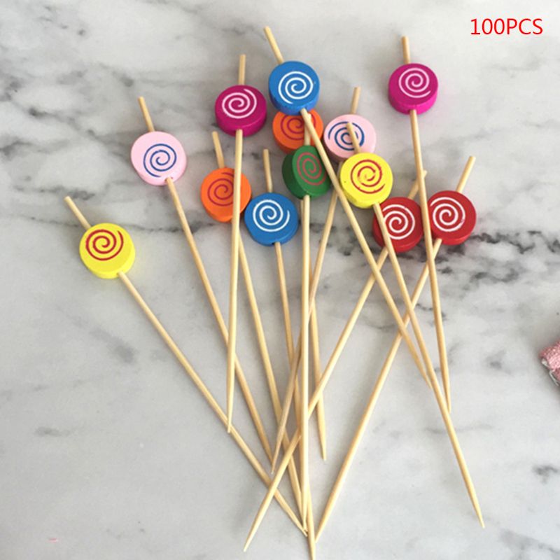 100Pcs Lollipop Voedsel Picks Dessert Buffet Fruit Salade Vork Cake Muffin Party Groente Sticks Cocktail Tandenstokers Cake Teken