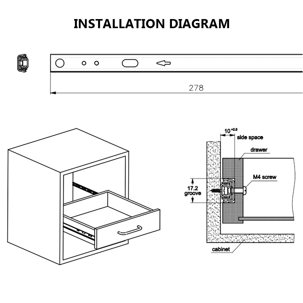 17mm Wide Drawer Cabinet Runner Guides Steel Ball Groove Bearing Steel Slides Rails DIY 1 Pair Micro Guide Drawer steel Slides