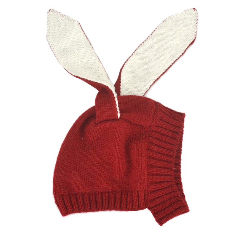 Rådjur baby mössa med öron tecknad vinter baby huva stickad elastiska barn mössor spädbarn mössa jul i 6-24 månader 1 pc: Röd kaninhatt