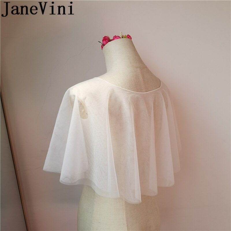 JaneVini Bruids Jas Simple Wedding Cape Brides Bolero Wit Sheer Soft Tule Bridal Schouder Wraps Shrug Mariage Avond Shawl