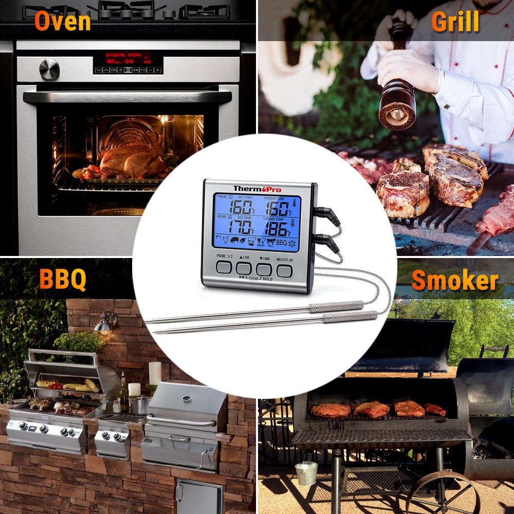 ThermoPro TP17 Dual Sonde Kochen Im Freien Fleisch Thermometer Großen Lcd-hintergrundbeleuchtung Essen Grill Thermometer mit Timer Modus für Raucher