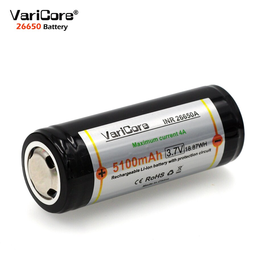 2PCS VariCore Protection 26650 5100mAh 3.7V Li-lon Rechargeable Battery with PCB 4A 3.6V Power batteries for Flashlight