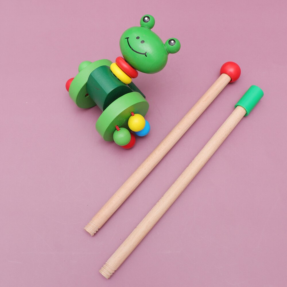 Baby skubbevogn legetøj tegneserie dyrevogne legetøj baby rullator trævogne legetøj skubbestang vogn legetøj (frø): Frø