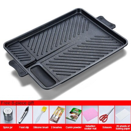 Barbecue Plate Korean Style Maifan Stone BBQ Pot Without Oil Fume Outdoor Picnic Non-Stick Cooker Iron Plate BBQ Plate: NO-11