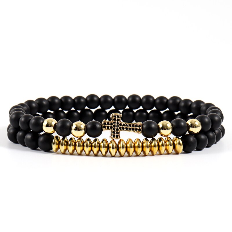 Mode 2 Stks/set Disco Armband Mannen Handgemaakte Pave Cz 6Mm Matte Bead Strand Armband Voor Mannen Sieraden: 6