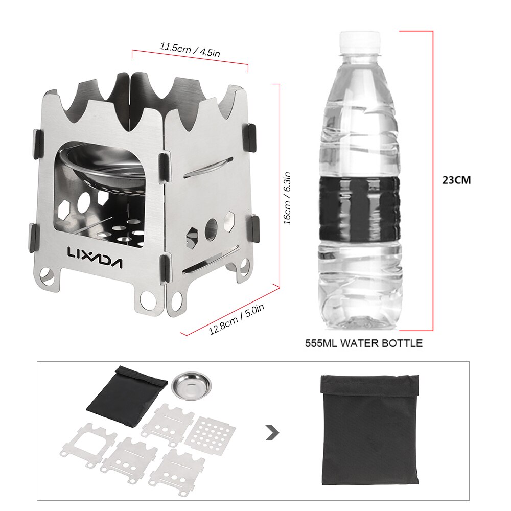 Lixada poêle à bois pliant poêle à alcool Portable pique-nique en plein air cuisinière barbecue brûleurs titane Camping poêle en acier inoxydable avec sac: Type 3-2