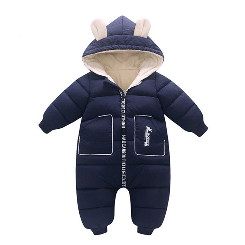 neue geboren Winter freundlicher Jacke Mantel Plus Samt Baby Mädchen kleidung Schneeanzug Baumwolle Junge Strampler Kleinkind Overall mit kapuze Mantel: dunkel Blau / 6m