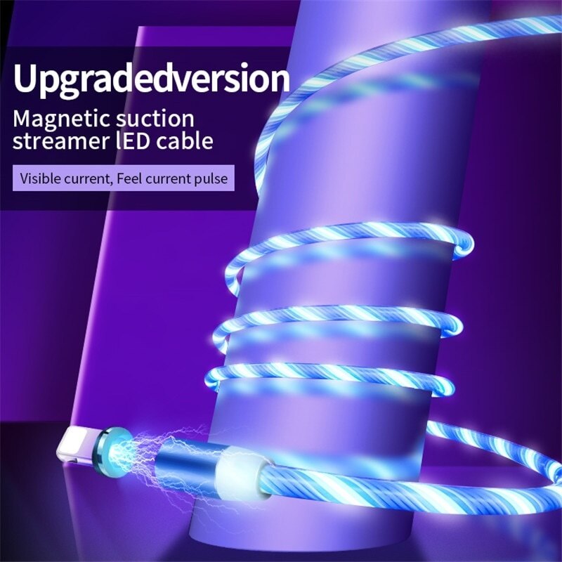 Led Magnetische Vloeiende Light Usb Oplaadkabel Voor Iphone X Usb Type C Kabel Micro Usb Cabo Voor Huawei Type-C Lader