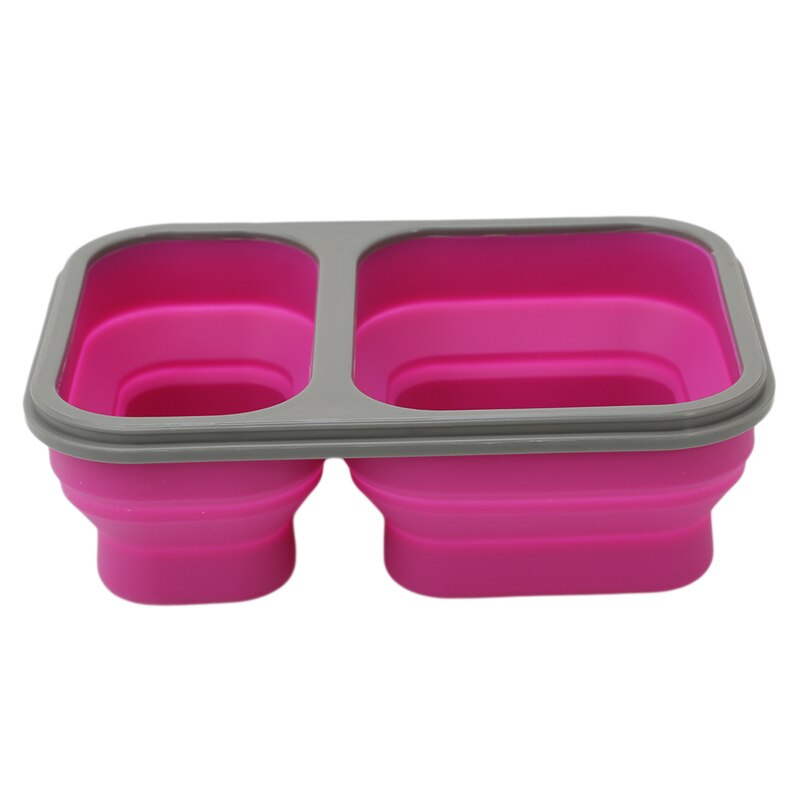 2 cellen Silicone Inklapbare Draagbare Bento Box 900ml Magnetron Kom Vouwen Voedsel Opslag Lunch Container Servies Set