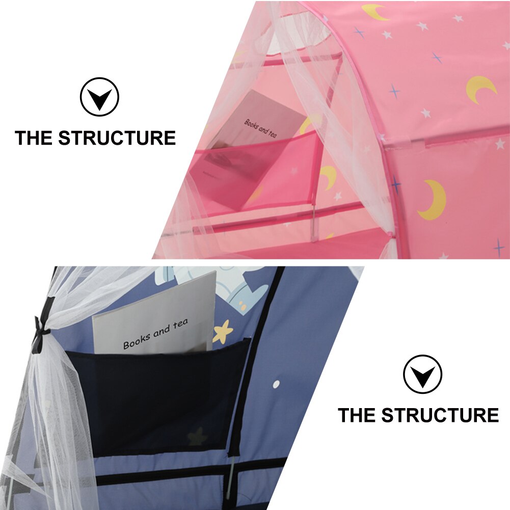 Boys Girls Double Net Curtain Inner Pocket Camping Baby Toddlers Starry Sky Bedroom Decor Sleeping Cute Cartoon Kids Play Tent
