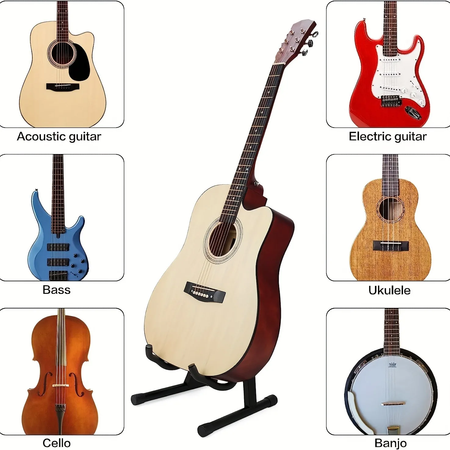 Support de guitare en métal durable à cadre en A – Support de sol autoportant pour guitares acoustiques et électriques
