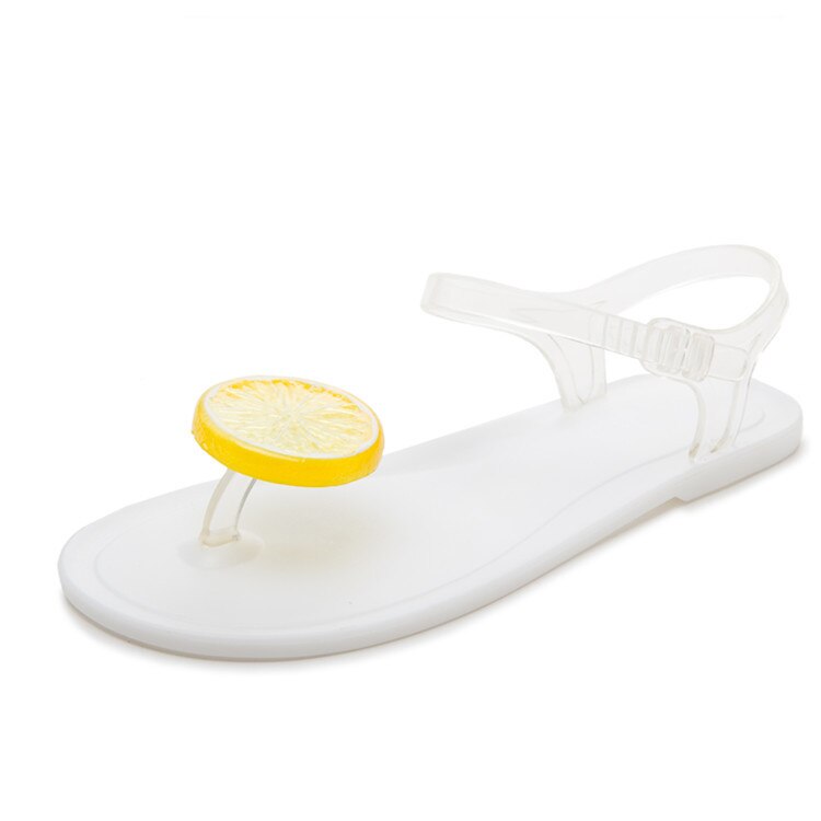 Sandales citron Clip pour femmes, chaussures en gelée douce et transparente, tongs plates, pour la plage, WSH3547: WHITE / 8