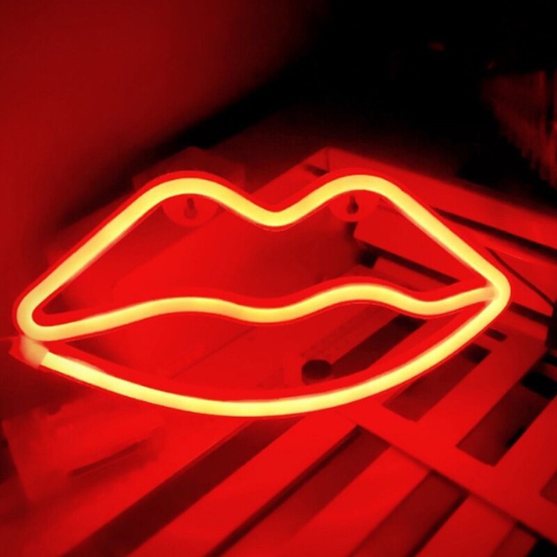 Néon panneau lumineux à Led lampe au néon alpaga dauphin flamant rose lèvres enseigne au néon pour la fête de mariage de noël lampes de décoration murale: Red Lip
