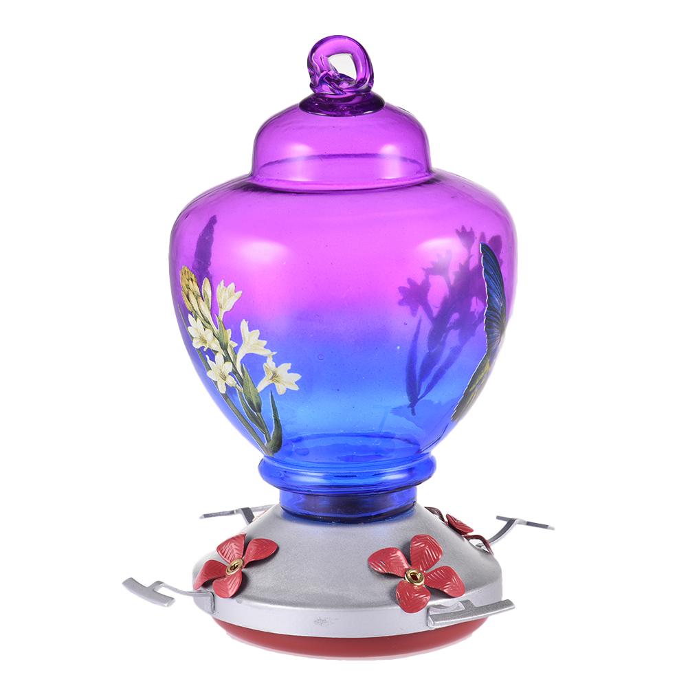 Bird Water Feeder Bottle Hummingbird Feeder Bird Perch for Outdoors Patio Hand Blown Glass Hummingbird Feeder