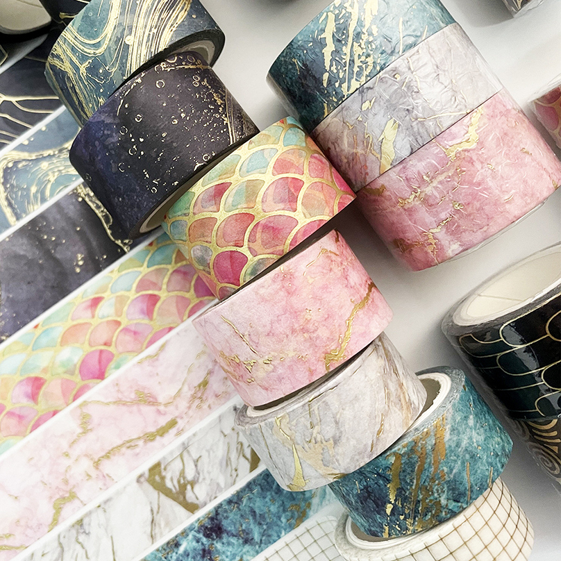 3 Rollen Washi Band einstellen Goldfolie Dekoratives Klebeband Kawaii 5 m Scrapbooking Washitape Aufkleber Tagebuch Briefpapier Maskierung klopfen