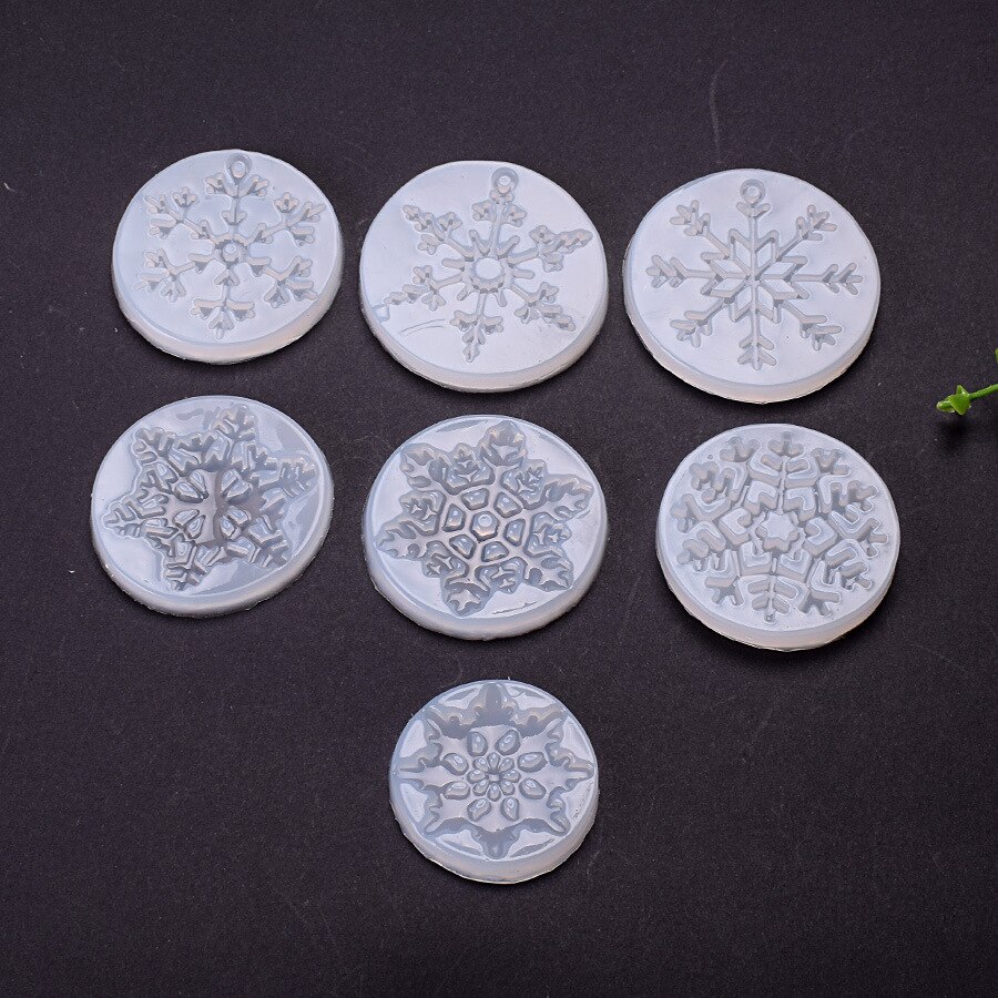 Gran copo de nieve Flexible, molde de silicona para Navidad, molde de cabujón, Pieza de resina Decoden DIY, ornamento de Navidad, fabricación de collar de resina: 7PC-LOT