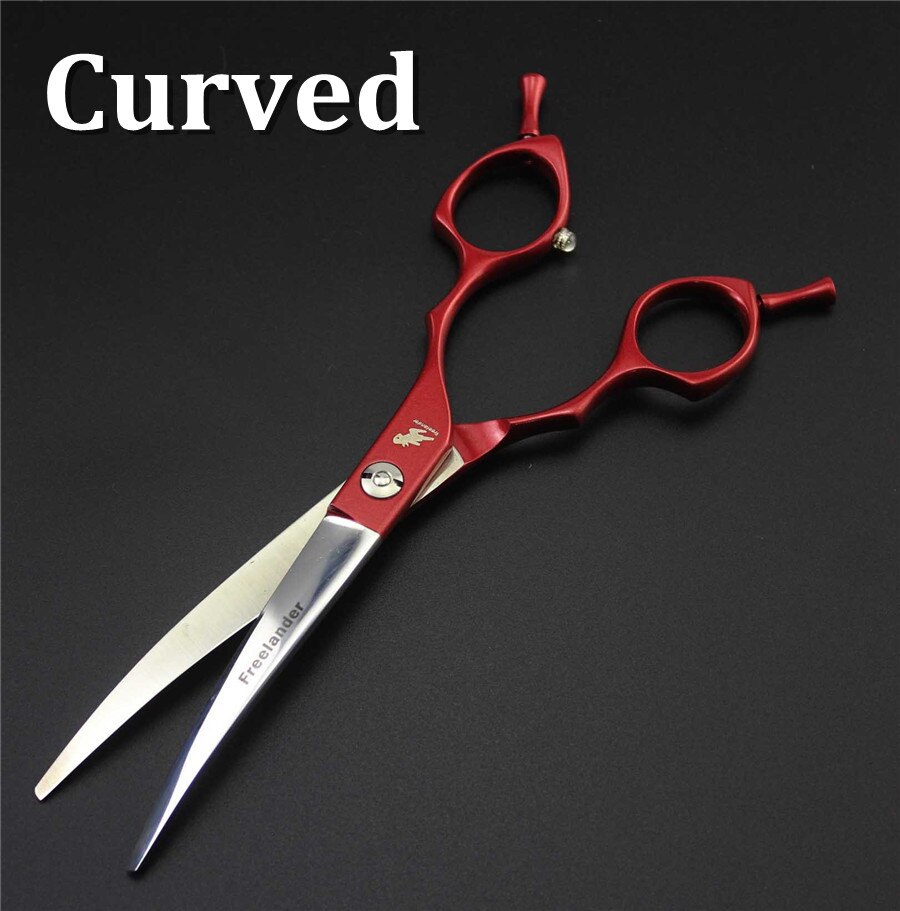 6.5inch Curved Scissor Thinning Shears Dog Scissors Pet Grooming Shear Hairdressing Tool Pet Groomer Accessory: red curved