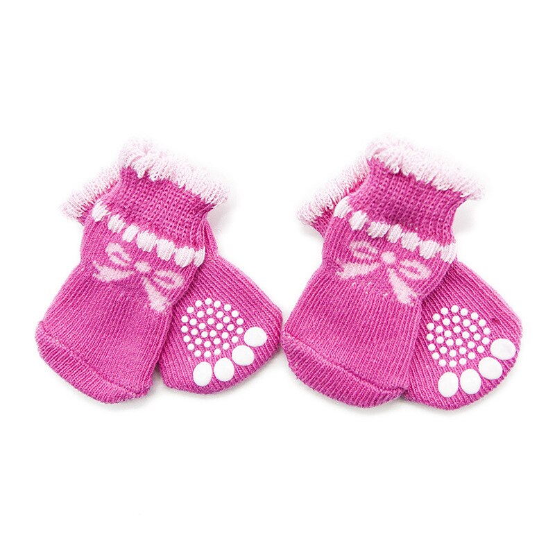 Chaussettes tricotées chaudes pour animaux de compagnie, 4 pièces, pour chiens et chats, intérieur, épais et doux, en coton, antidérapantes, fournitures pour animaux de compagnie: 3 / S