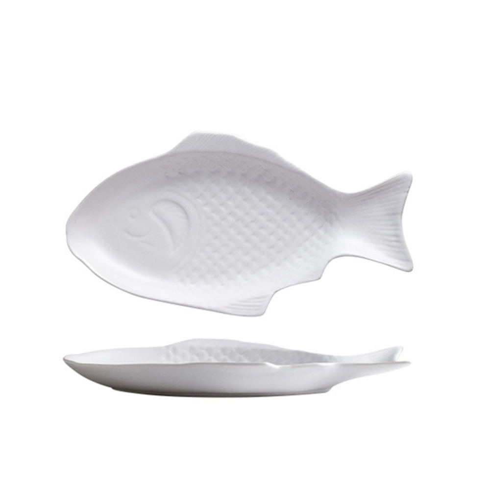 Ceramic Tableware Plate Fish Shaped Dish Storage Fish Pan For Restaurant Home Dinner Storage Tray Kitchen Food Holder (11inch)