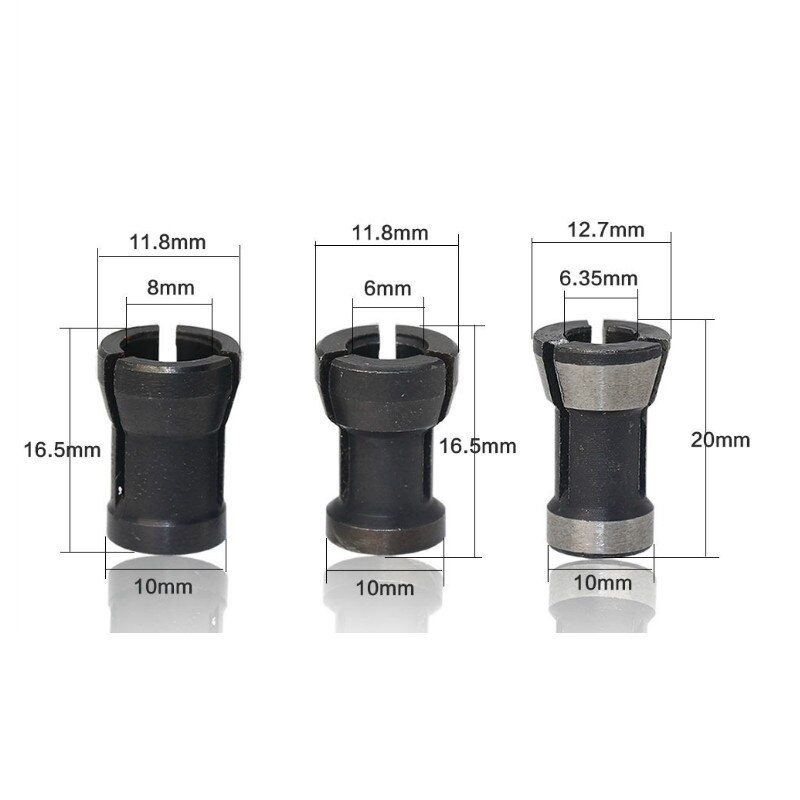Milling Machine Collet Adapter Set – Carbon Steel Kit With 6mm, 6.35mm & 8mm Sizes For Trimmer & Engraving Machines