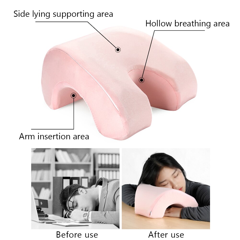 Curved Sleeping Pillow Memory Foam Slope Zipper Machine Washable Slow Side Leaning Rebound Pillow Office Lunch Break Car