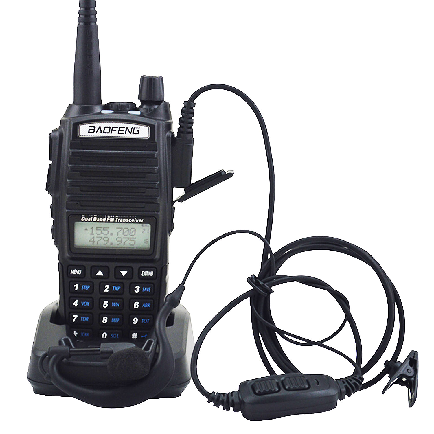 Baofeng-rádio portátil em dois sentidos com fone de ouvido, UV-82 Walkie Talkie, UHF 400-520MHz, VHF, 136-174MHz, 5W, Dual Band, Dual PTT Switch, FM