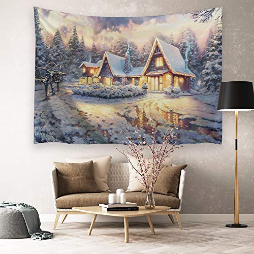 Winter Snow Classic Scene Tapestry Christmas Decor Snow Night Town
