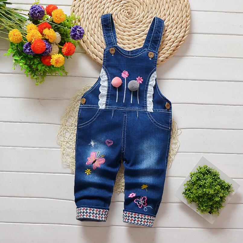 Pantalones vaqueros de dibujos animados para niña, Pantalón vaquero con pechera, pantalones con dibujos de mariposas para niño, primavera y otoño: 3 años