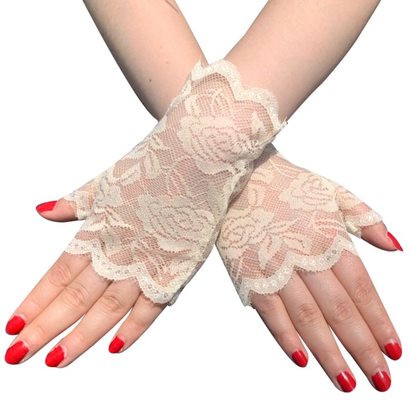 Kvinnor sommar blommiga spetsar fingerfria handskar uv solskydd kör vantar