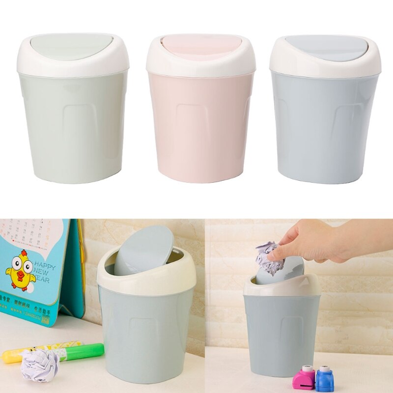 Mini Rolling Cover Desktop Garbage Can Trash Waste Bin Basket Dustbin Container Home Car Case Ash Urns
