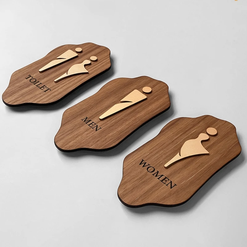 Houten bewegwijzering Toiletbewegwijzering voor heren en dames Deurbord Openbare badkamer Instructiebord Luxe hotel WC Toiletmuursticker