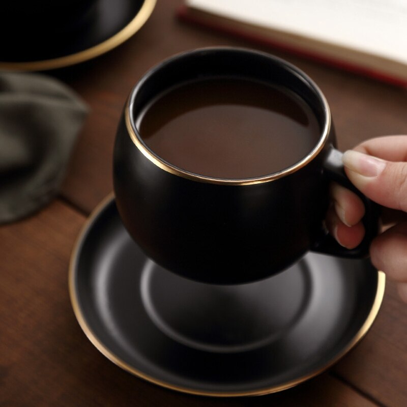 Ceramic Coffee Cup and Saucer Black Pigmented Porcelain Tea Cup Set