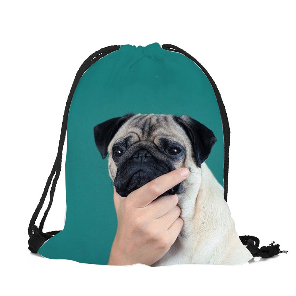 Pug Dog-Mochila con estampado 3D para mujer y niña, bolsa de viaje con cordón, de poliéster ecológico,: 007