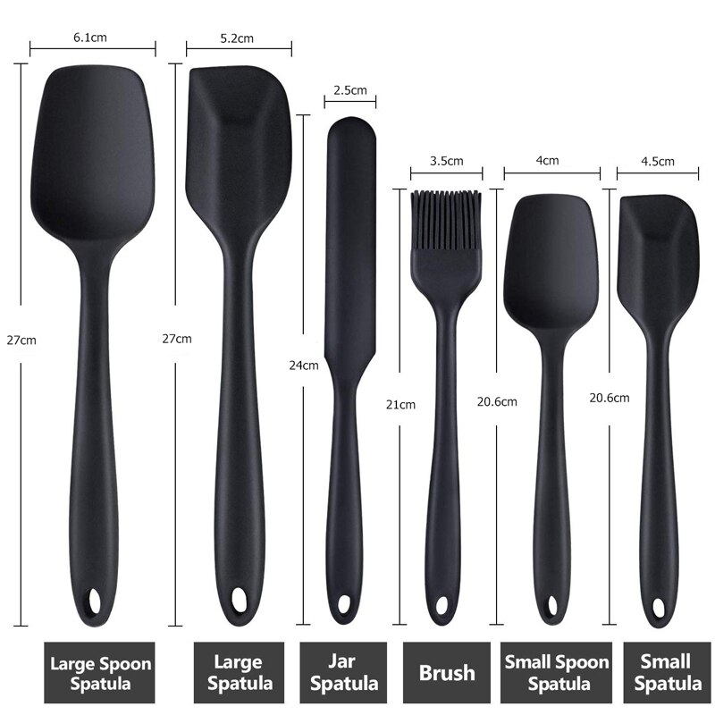 6Pcs Silikon Kuchen Spatel Mischen Sets Gebäck Schaber Non Stick Butter Treuer Jar Mixer Kochen Spachtel Löffel Küche Backen: 6pcs Black