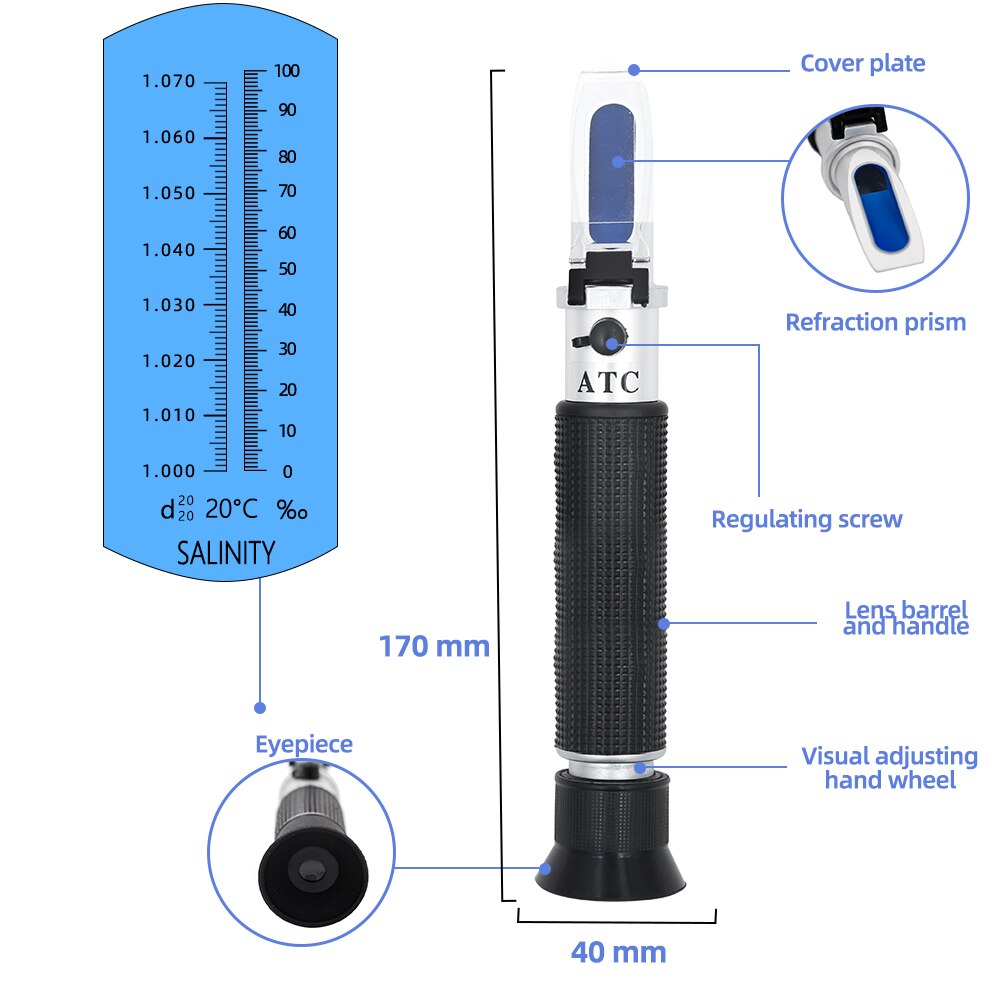 With Retail Box hand-held 0-100% Refractometer Optical Instruments salinity Salt SeaWater Salinity Specific Gravity tester35%off