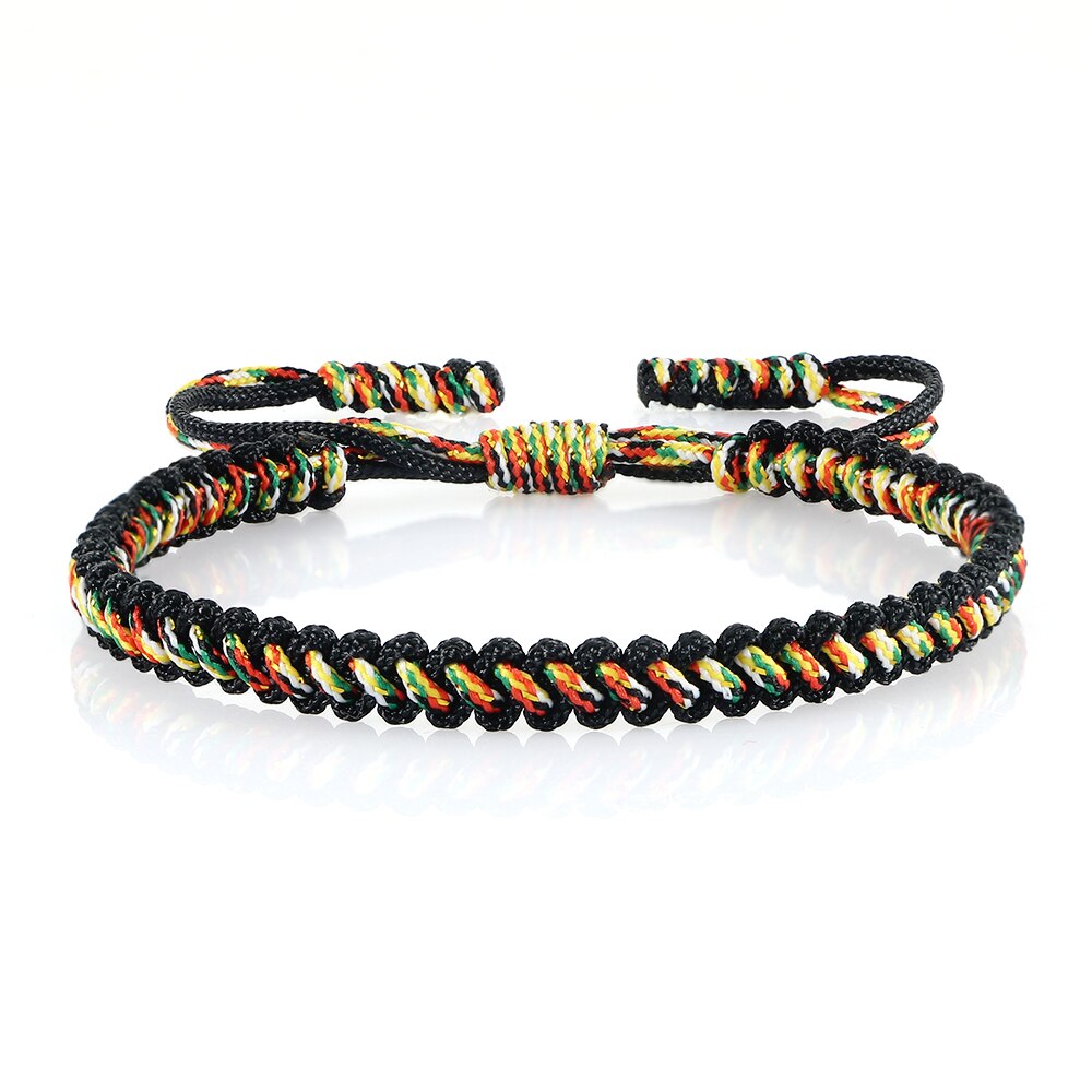 Pulsera de cuerda de color negro y marrón para hombre y mujer, pulsera trenzada de cadena ajustable tejida, accesorios hechos a mano, joyería al por mayor, de la suerte: black-2