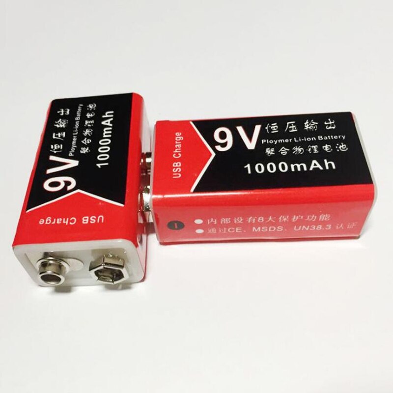 GTF-batería recargable de polímero de litio, USB, 9V, 1000mAh, para micrófono, juguete, mando a distancia: 2pcs