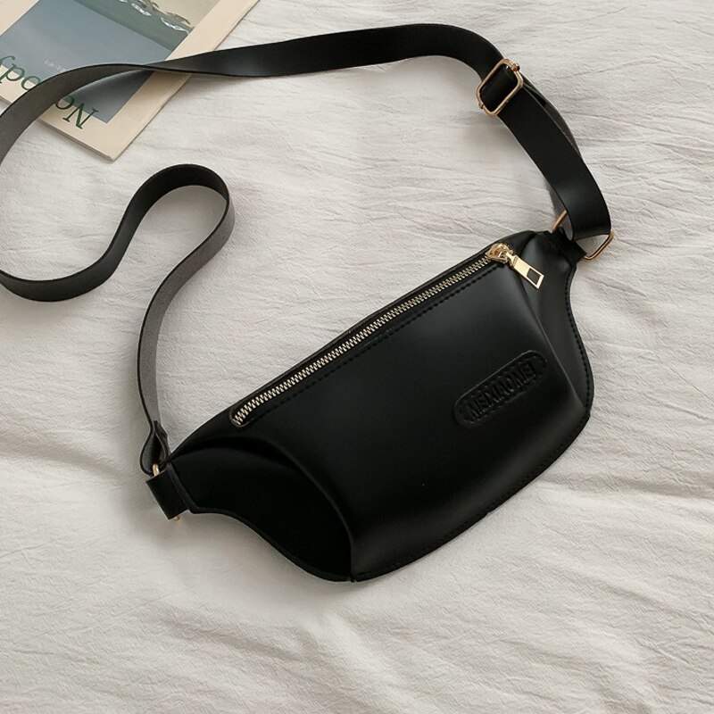 Holografisk dame midjeveske damebelte banan lommebok veske fanny pack liten veske laget av lær brystvesker pochete: Svart midjepakke