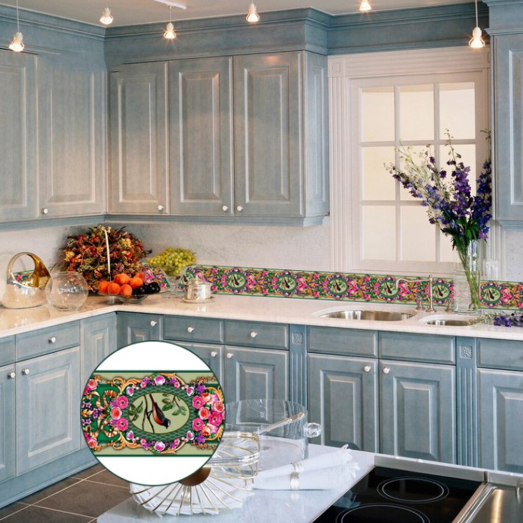 Feiqiong 10m Self Adhesive Wallpaper PVC Waterproof Stone Border Sticker Waist Line Bathroom Toilet Kitchen Wall Sticker Decor