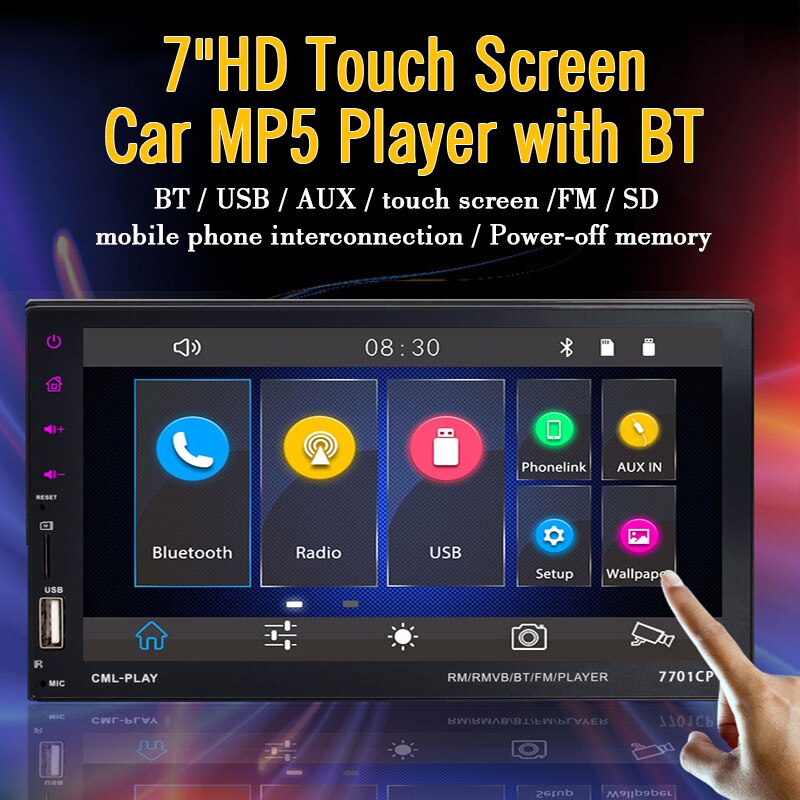 Car Radio MP5 Mirror Link 7” HD Bluetooth AUX IN USB 2din ISO Rear View Camera Remote Control FM Android