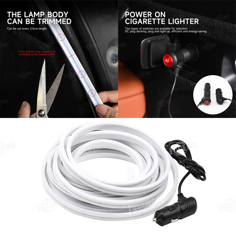 Luz LED para maletero de coche, 12V, iluminación para compartimento de equipaje, 5M, se puede cortar, Sensor impermeable, barra de luz, accesorios universales para automóvil