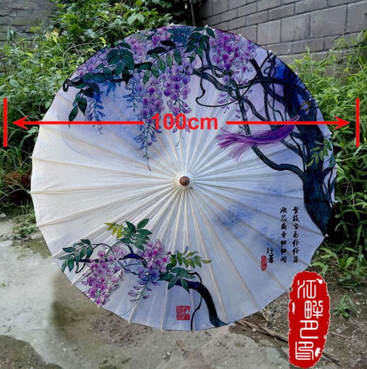 Lilla farve håndlavet olieret papir paraply bambus træ parasol kvinder klassisk japansk kinesisk bryllup hængende: Diameter 100cm