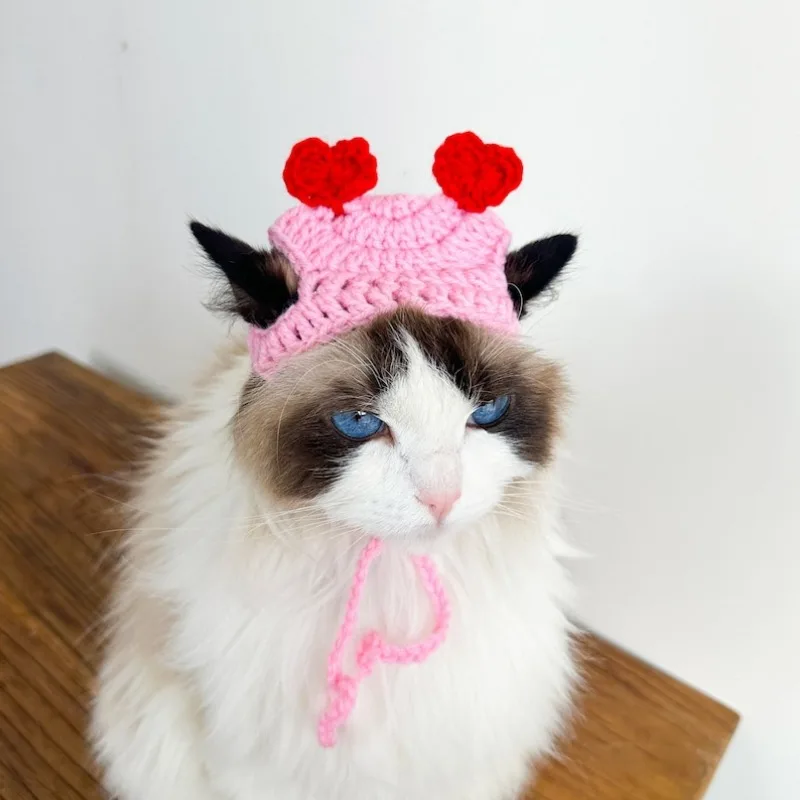 Sombrero de ganchillo con forma de corazón de melocotón para gato o perro pequeño, patrón de sombrero de berenjena de ganchillo para gatos y perros, ropa para gatos, accesorios para gatos