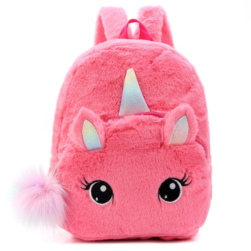 Plush Unicorn Backpack Fluffy Unicorn School Bag Baby Children School Bag Double Shoulder Bag For Kindergarten Girl Boy: Red