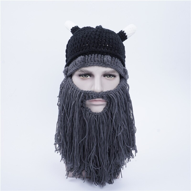 Halloween mænd hatte efterår vinter holde varmen personlighed hornet skæg maske hat uld strik sjov festival fest hætter: 3