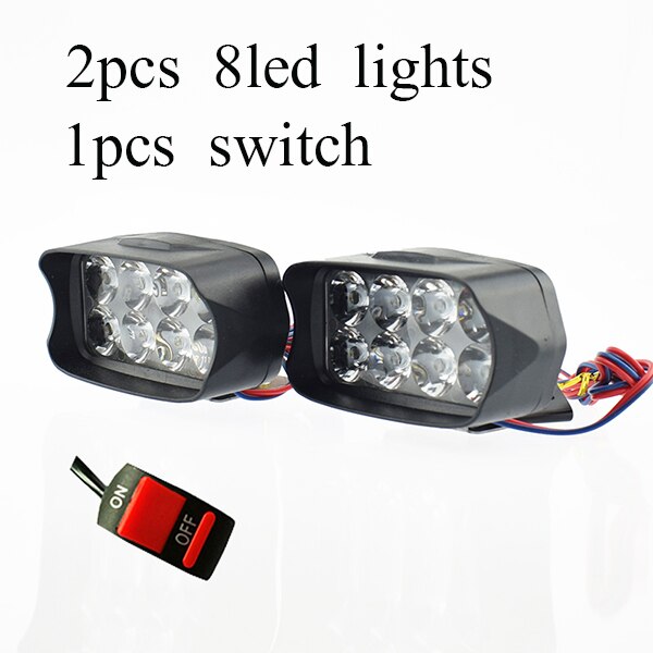 Motorcycle headlights 12w 8LED 1200LM spotlights super bright moto auxiliary work Lamp Scooter headlamp Motorbike Fog Lights: 2pc-8led-1switch
