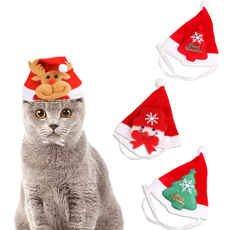 Huisdier Christmas Santa Hoed Hond Kat Verstelbare Grappig Cosplay Caps Nieuwjaar Decoratieve Cap Kostuum 2 2 2 2 1