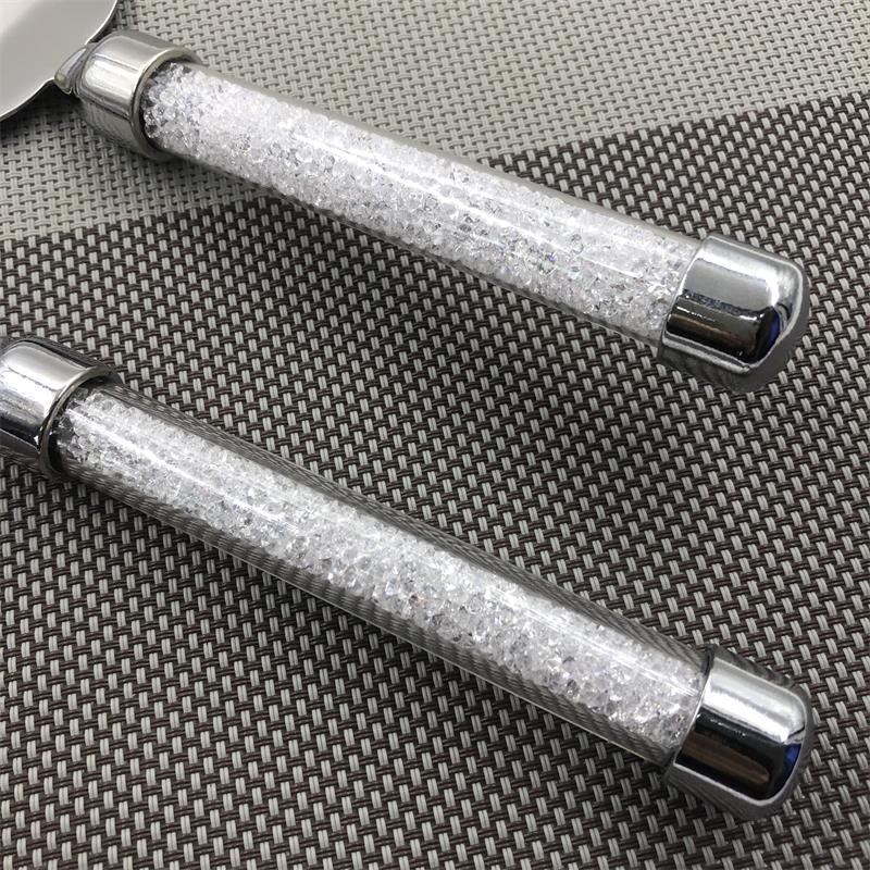 2 stuks Zilveren Cake Knife Server Set Acryl Handvat Glazen Kristallijn Cake Spatel Wedding Party Rvs
