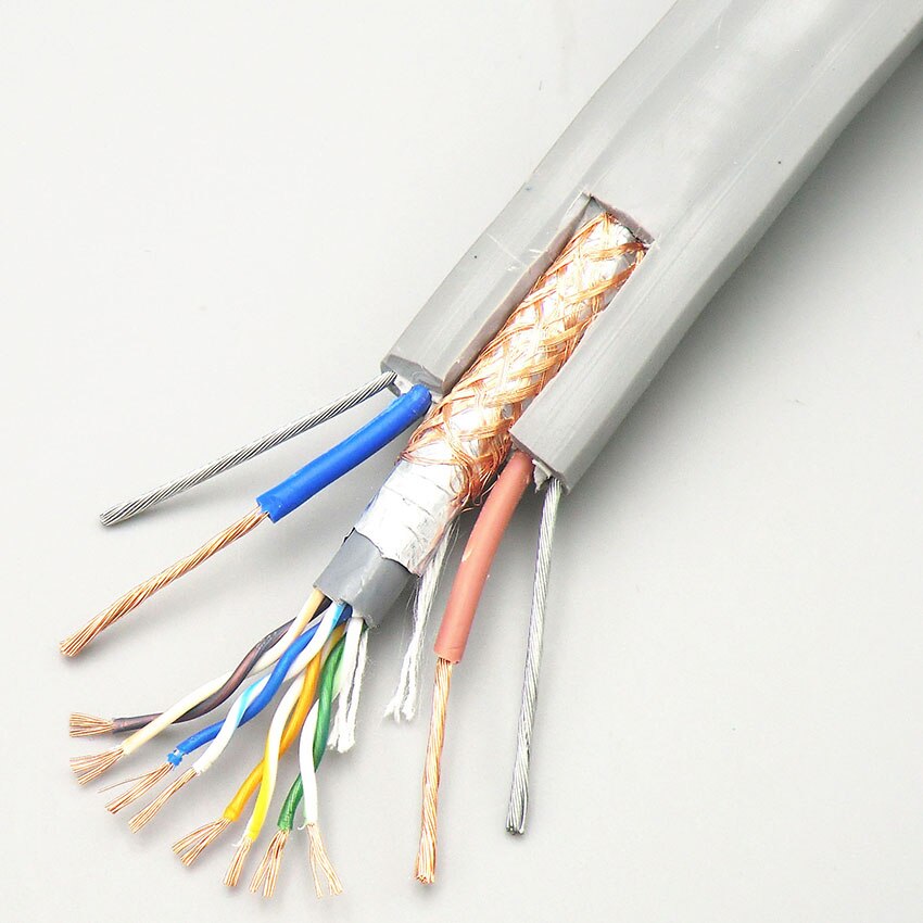 Elevator Shielded Cable cat5e for Ethernet with Double Power Line and Steel Wire Elevator Traveling Network Monitoring Wire