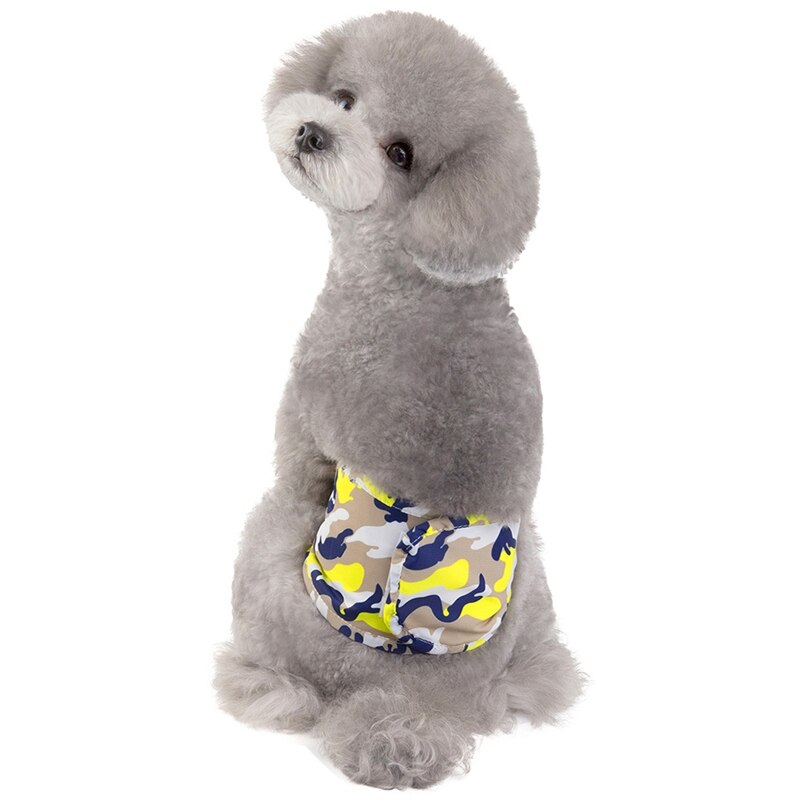 Husdjursblöjor flicka hund valp byxor hållbara hund sanitetsbyxor med hängslen fysiologiska byxor blöja hund blöjor valp blöja: Gul camo / M